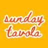 Cookie brand logo text 'sunday tavola' on a yellow background
